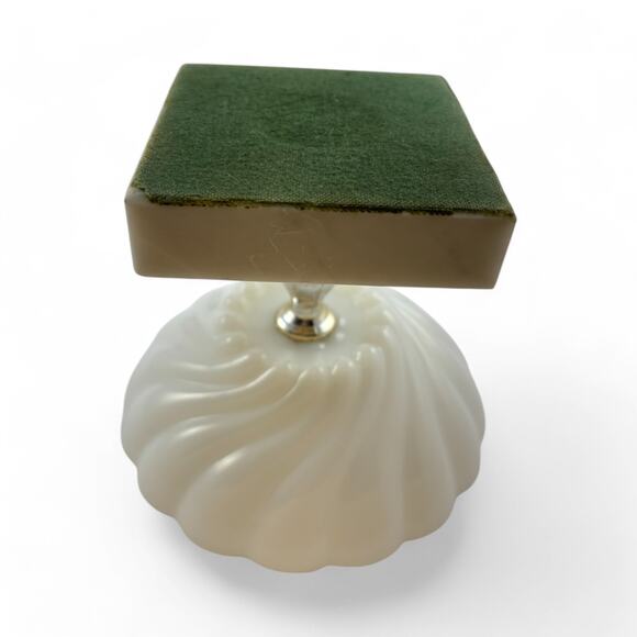 Vintage White Milk Glass Compote Dish Brass Accents on Marble Base, Mid-Century - Picture 3 of 7